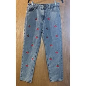 Cherry Embroidered Jeans High Rise Straight Leg Y2K Vintage Coquette Cider Sz L